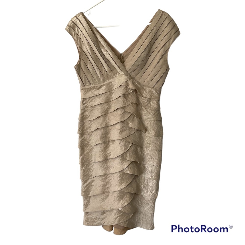 Adrianna Papell Tiered Hammered Satin Sheath Dress  | Size 8
